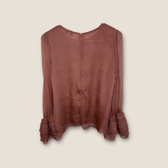 Stellah Dusty Pink/Rose Layered Semi-Sheer Exaggerated Sleeve Top Size Large - Picture 3 of 7